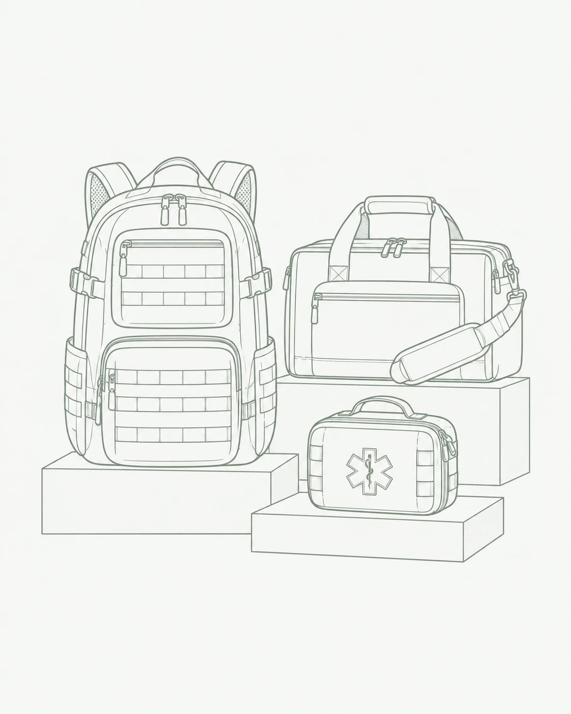 Tactical backpack, range bag and medical kit