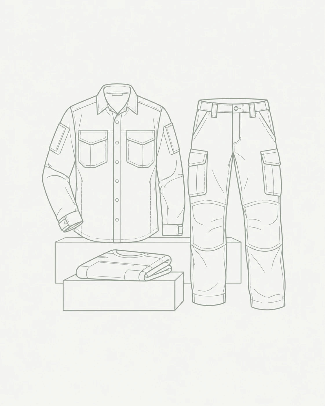 Tactical field shirt, cargo trousers and folded apparel